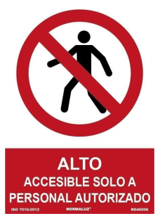 Cartel adhesivo - ALTO Accesible solo a personal autorizado - NMZ (Normaluz) 2