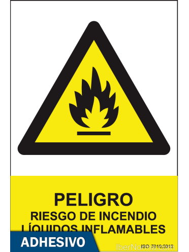 Cartel adhesivo - Peligro Riesgo de incendio líquidos inflamables - NMZ (Normaluz)