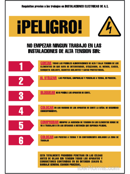 Señal Requisitos Previos instalación alta tensión - PVC - NMZ (Normaluz)