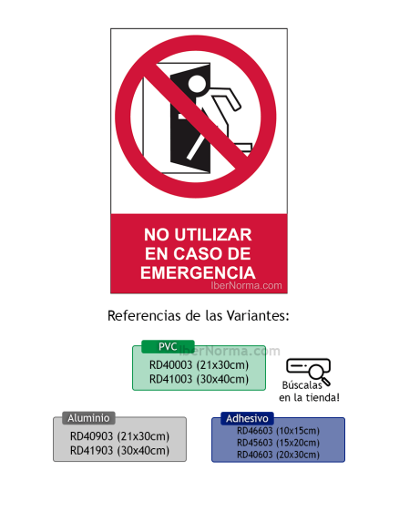Señal Aluminio - No utilizar en caso de emergencia - NMZ (Normaluz) Señal Aluminio - No utilizar en caso de emergencia - NMZ (Normaluz)