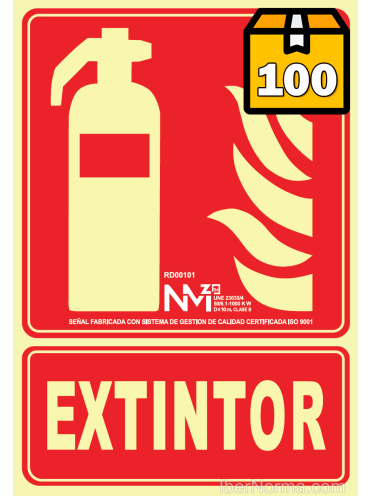 [1.48€/ud.] Caja 100 ud. - Señal Extintor - PVC - NMZ (Normaluz)