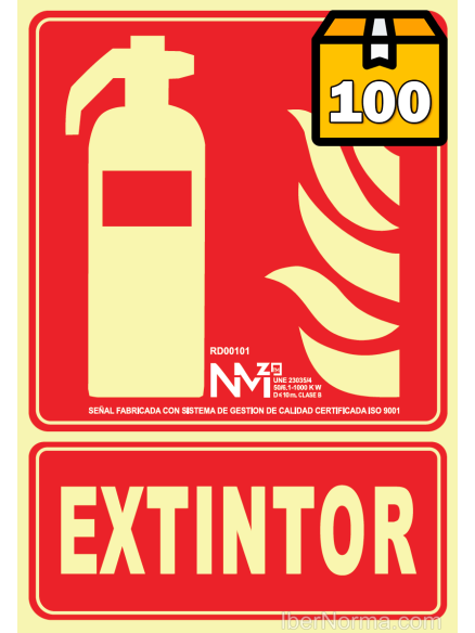 [1.48€/ud.] Caja 100 ud. - Señal Extintor - PVC - NMZ (Normaluz)