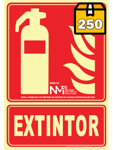 [1.40€/ud.] Caja 250 ud. - Señal Extintor - PVC - NMZ (Normaluz)