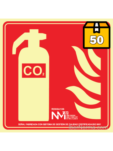 [1.56€/ud.] Caja 50 ud. - Señal Extintor CO2 (Sólo Pictograma) - PVC - NMZ (Normaluz)