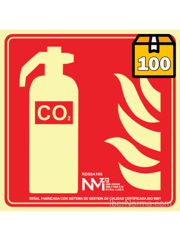 [1.48€/ud.] Caja 100 ud. - Señal Extintor CO2 (Sólo Pictograma) - PVC - NMZ (Normaluz)