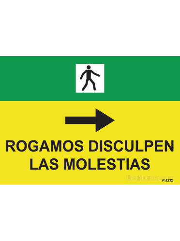 Cartel Peatones derecha Rogamos disculpen las molestias - PVC - NMZ (Normaluz)