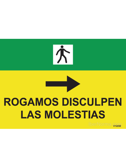 Cartel Peatones derecha Rogamos disculpen las molestias - PVC - NMZ (Normaluz)