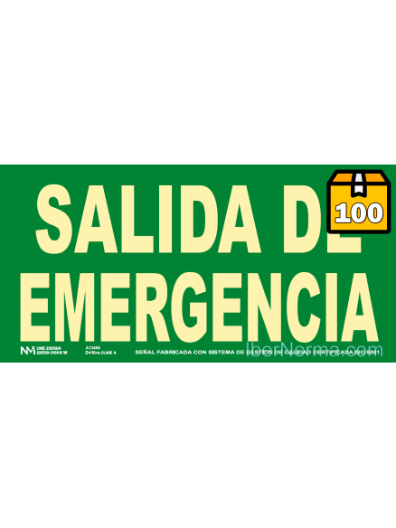 [1.48€/ud.] Caja 100 ud. - Señal Salida de emergencia - PVC Clase B - NMZ (Normaluz)