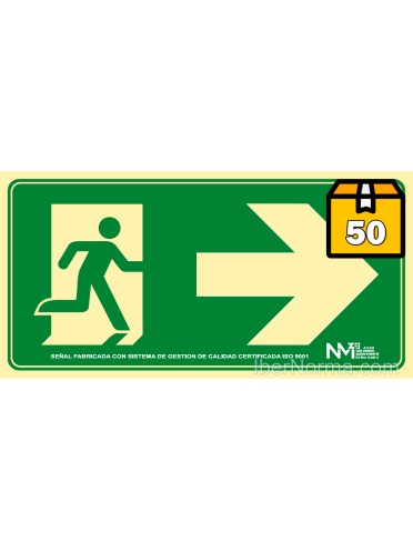 [1.56€/ud.] Caja 50 ud. - Señal Salida de emergencia Derecha - PVC Clase B - NMZ (Normaluz)