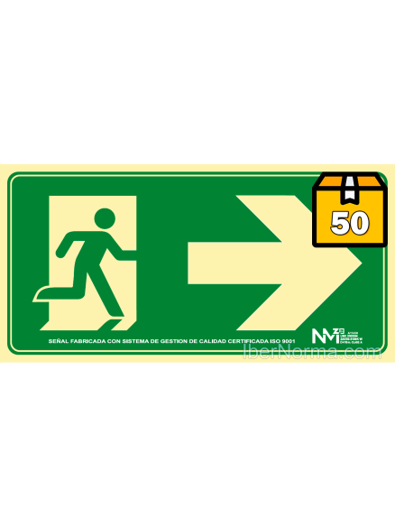 [1.56€/ud.] Caja 50 ud. - Señal Salida de emergencia Derecha - PVC Clase B - NMZ (Normaluz)