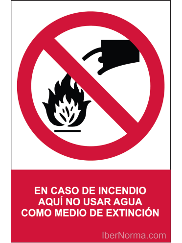 Señal En caso de incendio aquí no usar agua como medio de extinción - PVC - NMZ (Normaluz)