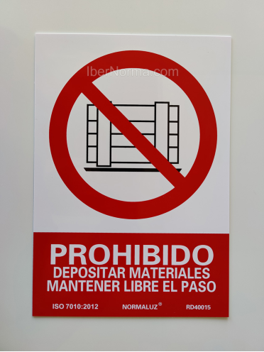 Señal Prohibido depositar materiales Mantener libre el paso - PVC - NMZ (Normaluz)