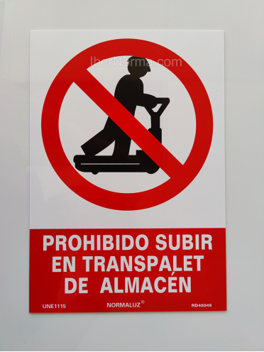 Señal Prohibido subir en transpalet de almacén - PVC - NMZ (Normaluz)