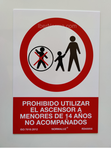 Señal Prohibido utilizar el ascensor a menores de 14 años no acompañados - PVC - NMZ (Normaluz)