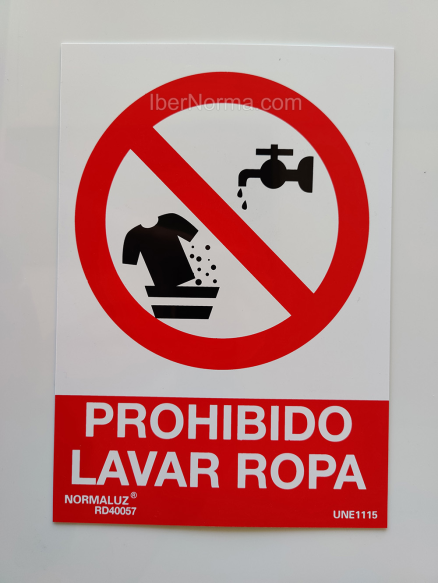 Señal Prohibido lavar ropa - PVC - NMZ (Normaluz)