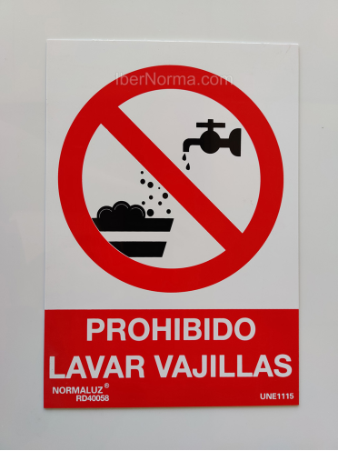 Señal Prohibido lavar vajillas - PVC - NMZ (Normaluz)