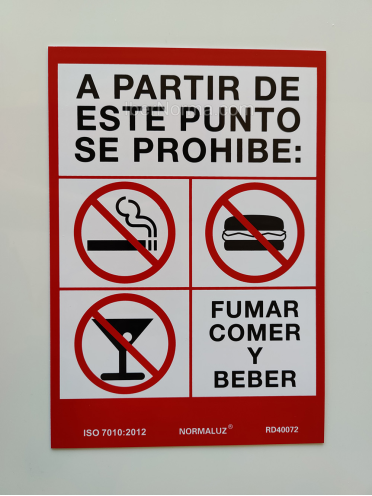 Señal A partir de este punto se prohibe: fumar, comer y beber - PVC - NMZ (Normaluz)