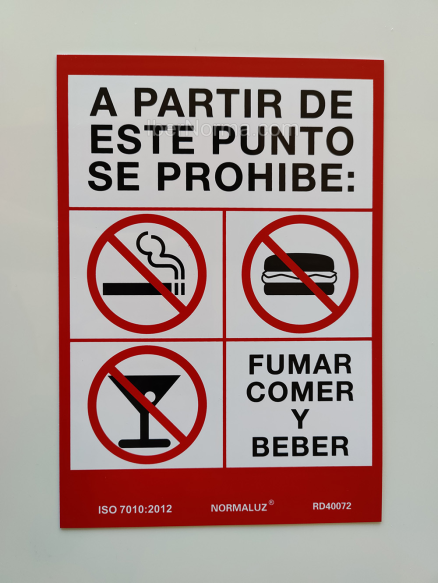 Señal A partir de este punto se prohibe: fumar, comer y beber - PVC - NMZ (Normaluz)