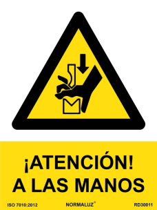 Cartel adhesivo - ¡Atención! A las manos - NMZ (Normaluz) 2