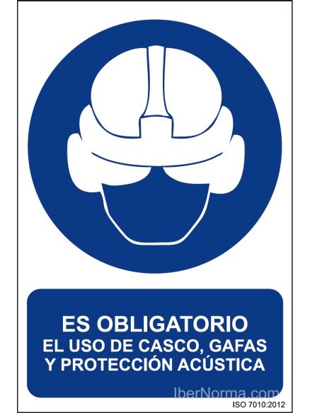 Señal Es obligatorio el uso de casco, gafas y protección acústica - PVC - NMZ (Normaluz)