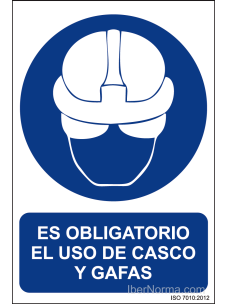 Señal Es obligatorio el uso de casco y gafas - PVC - NMZ (Normaluz)