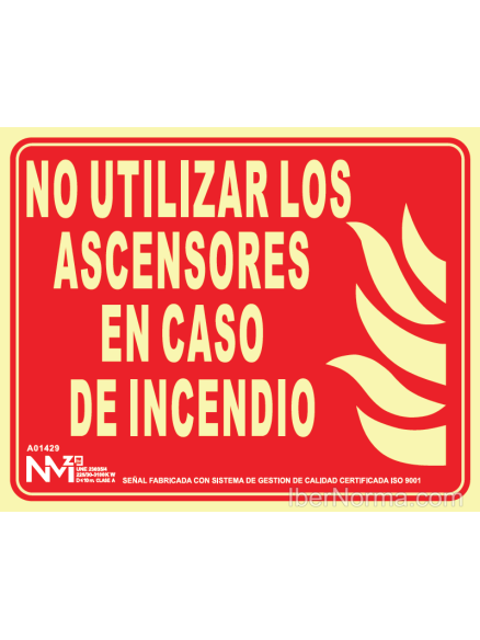 Señal No utilizar los ascensores en caso de Incendio - PVC - NMZ (Normaluz)