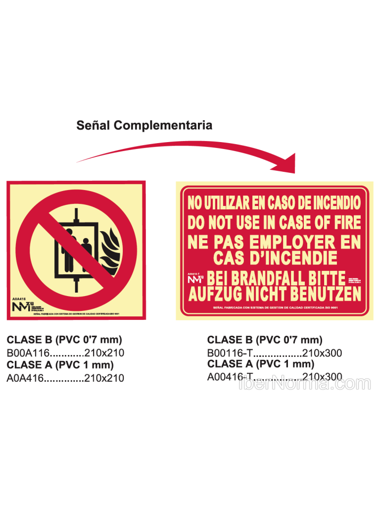 Cartello Segnaletica Di Sicurezza "Non Utilizzare In Caso Di Incendio Classe B", PVC 0,7 Mm, 21x30 Cm