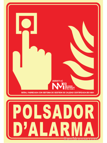 Senyal Polsador d'Alarma (Catalán - Català) - PVC - NMZ (Normaluz)
