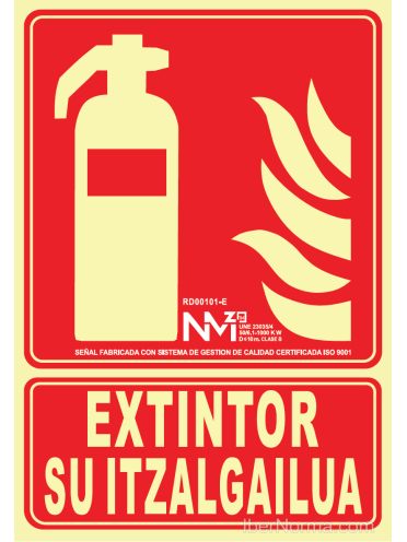 Señal Extintor Su Itzalgailua (Euskera - Euskara) - PVC - NMZ (Normaluz)