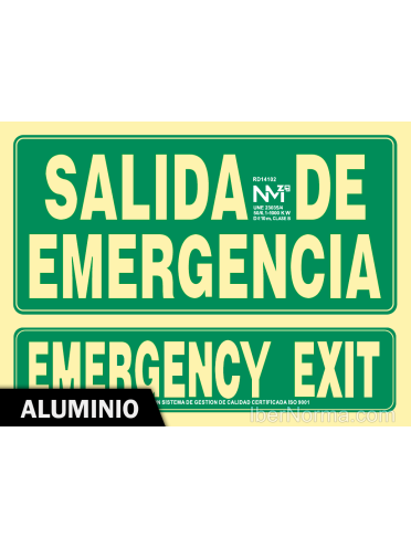 Señal Aluminio - Salida de Emergencia / Emergency EXIT - NMZ (Normaluz)