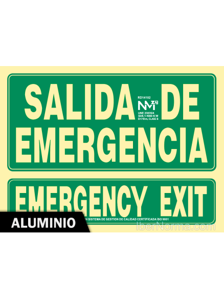 Señal Aluminio - Salida de Emergencia / Emergency EXIT - NMZ (Normaluz)