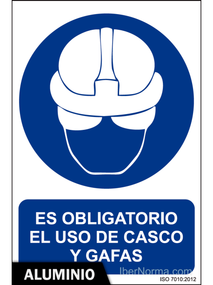 Señal Aluminio - Es obligatorio el uso de casco y gafas - NMZ (Normaluz) Señal Aluminio - Es obligatorio el uso de casco y gafas - NMZ (Normaluz)