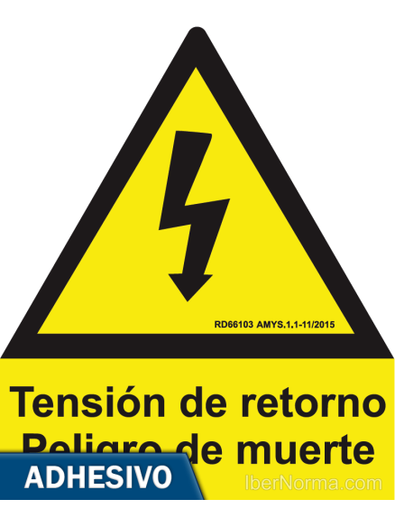 Cartel adhesivo - Tensión de retorno Peligro de muerte - NMZ (Normaluz)