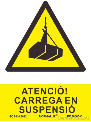 Senyal Atenció! Carrega en suspensió (Català - Catalán) - PVC - NMZ (Normaluz)