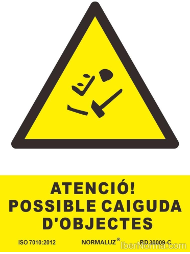 Senyal Atenció! Possible caiguda d'objectes (Català - Catalán) - PVC - NMZ (Normaluz)