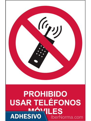 Cartel adhesivo - Prohibido usar teléfonos móviles - NMZ (Normaluz)